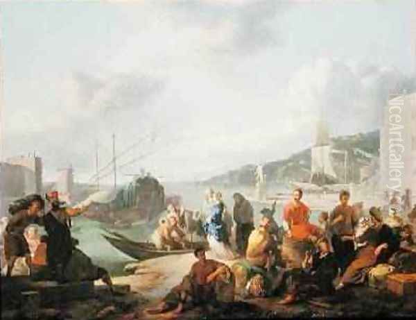 View of a Harbour 1666 Oil Painting by Johannes Lingelbach