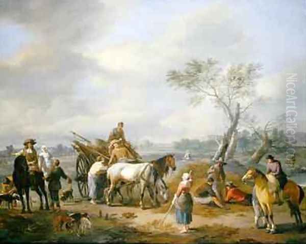 Travellers asking the way from a Group of Farm Workers Oil Painting by Johannes Lingelbach