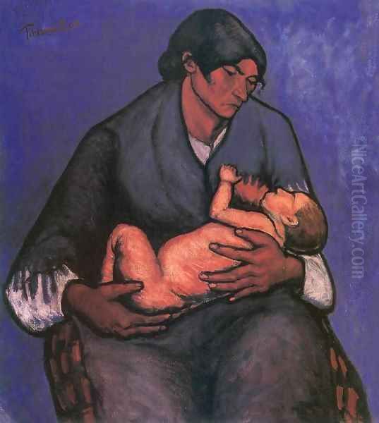 Gipsy Woman with Child 1908 Oil Painting by Johannes Lingelbach