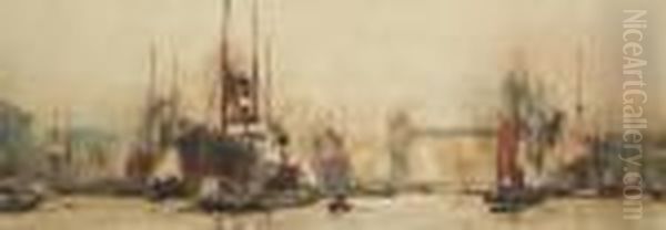 Shipping In The Pool Of London Before Tower Bridge Oil Painting by Charles Edward Dixon