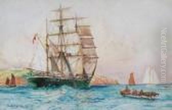 The Barque Britannia Of Belfast Passing St. Catherine's Point Oil Painting by Charles Edward Dixon