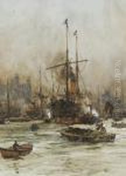 The Tower Of London From The River Oil Painting by Charles Edward Dixon