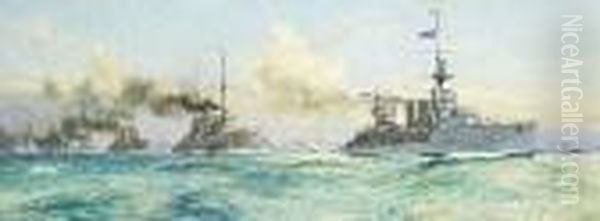 H.m.s. 
Cardiff Oil Painting by Charles Edward Dixon