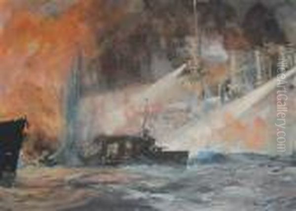 The Zebrugge Raid Oil Painting by Charles Edward Dixon