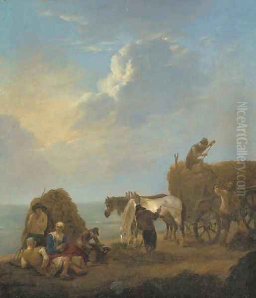 An extensive landscape with haymakers Oil Painting by Johannes Lingelbach