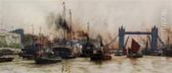 Off The Custom House Oil Painting by Charles Edward Dixon