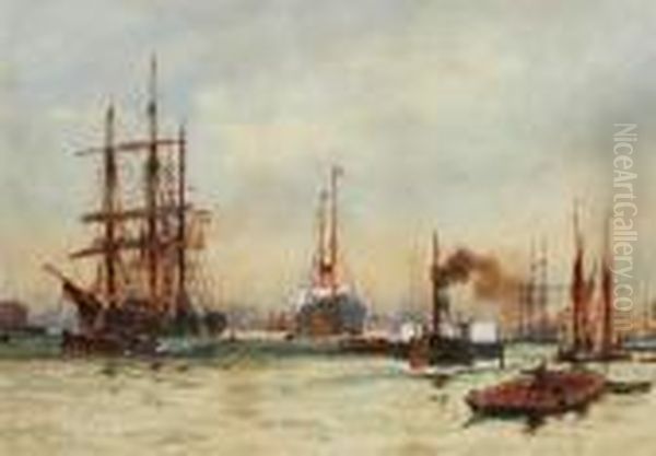 Greenwich Reach Oil Painting by Charles Edward Dixon