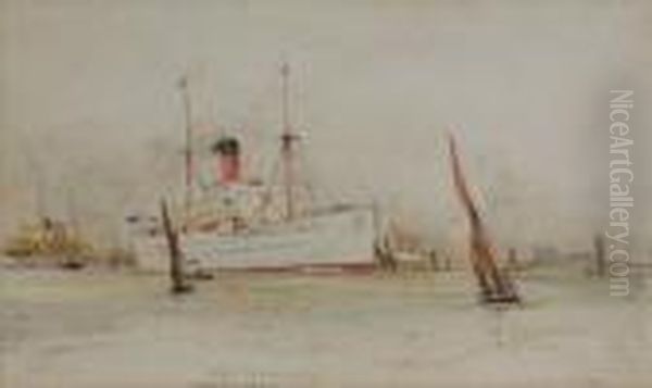 Garth Castle, Outward Bound And Other Vessels Oil Painting by Charles Edward Dixon