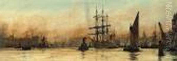 Below Blackwall; And Off Limehouse Oil Painting by Charles Edward Dixon