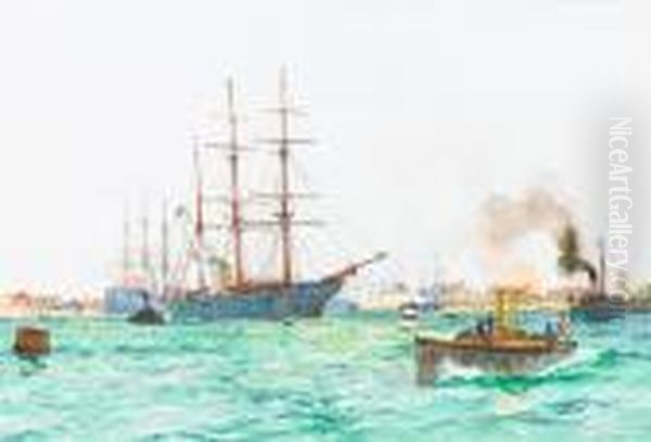 The Entrance To Portsmouth Harbour Oil Painting by Charles Edward Dixon