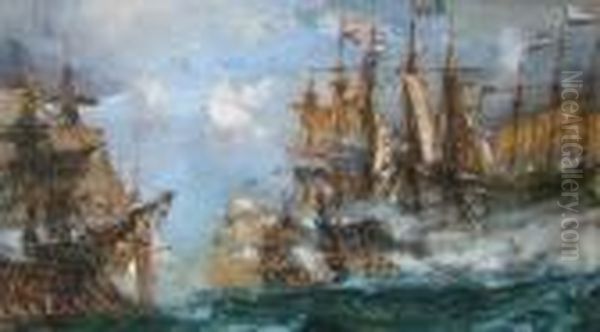 Battle Of Camperdown Oil Painting by Charles Edward Dixon