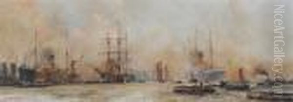 Below Blackwall Oil Painting by Charles Edward Dixon