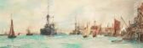 Portsmouth Harbour Oil Painting by Charles Edward Dixon