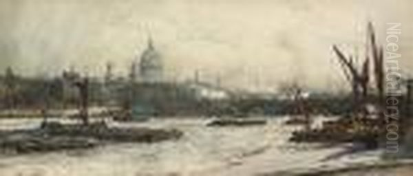 View Of St Paul's And Blackfriars Bridge Oil Painting by Charles Edward Dixon