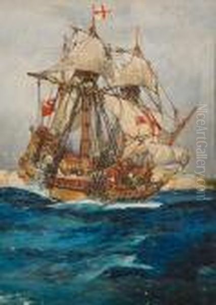 Galleon Ship Oil Painting by Charles Edward Dixon