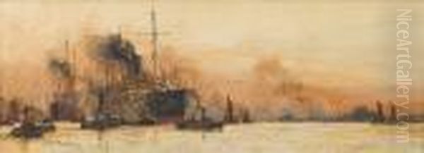 Gravesend Reach Oil Painting by Charles Edward Dixon