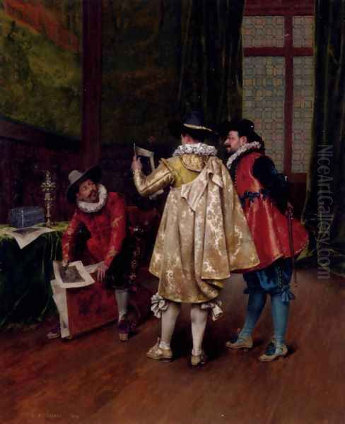 The Conversation Oil Painting by Adolphe-Alexandre Lesrel