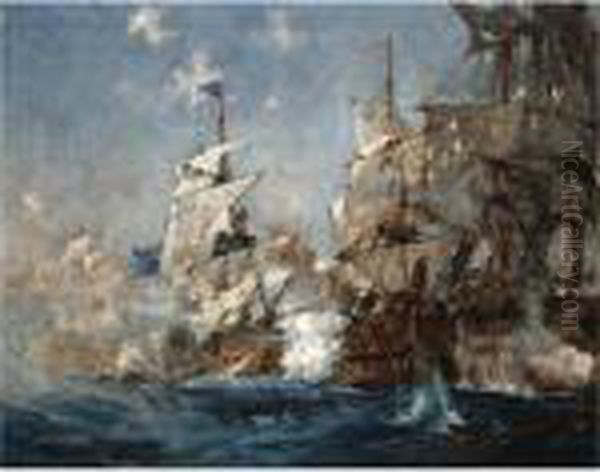 The Battle Of Trafalgar, 21st October 1805 Oil Painting by Charles Edward Dixon