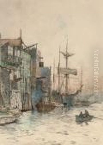 On The Thames Oil Painting by Charles Edward Dixon