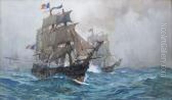 A Stern Chase Oil Painting by Charles Edward Dixon