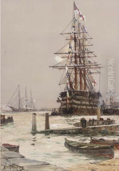 The Training Ship H.m.s. 
St. Vincent 
 Lying Off Gosport Oil Painting by Charles Edward Dixon