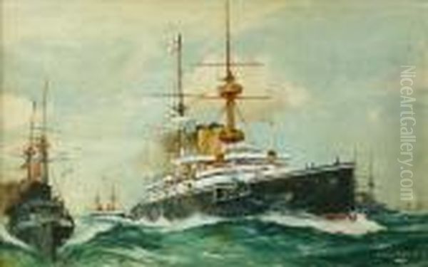 Cruiser Andescort Oil Painting by Charles Edward Dixon