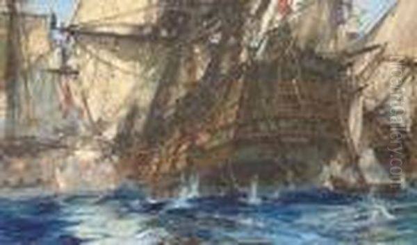 Trafalgar: Hms Victory Sailing Into Glory Oil Painting by Charles Edward Dixon