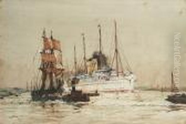 The P. & O. Liner 'caledonia' Outward Bound In The Thames Estuary Oil Painting by Charles Edward Dixon