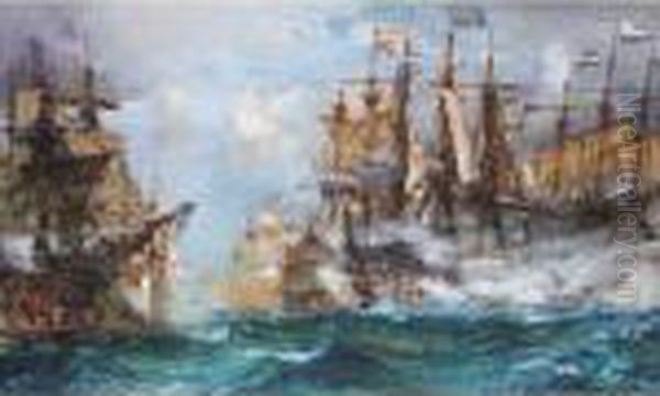 The Battle Of Camperdown Oil Painting by Charles Edward Dixon