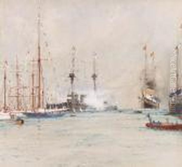 The King's Arrival At Cowes Oil Painting by Charles Edward Dixon