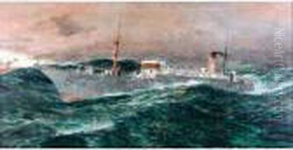 The C.s. Faraday In A Gale, 1929 Oil Painting by Charles Edward Dixon