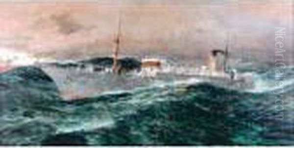 The ````c.s.faraday' In A Gale, 1929 Oil Painting by Charles Edward Dixon