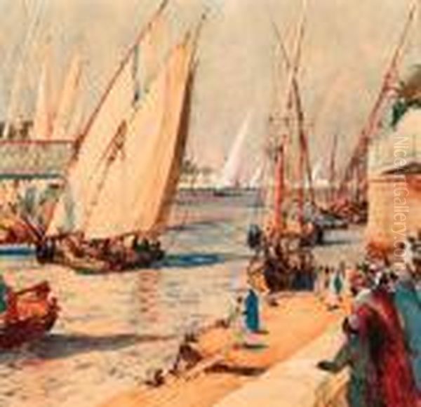 Feluccas On The Nile Oil Painting by Charles Edward Dixon