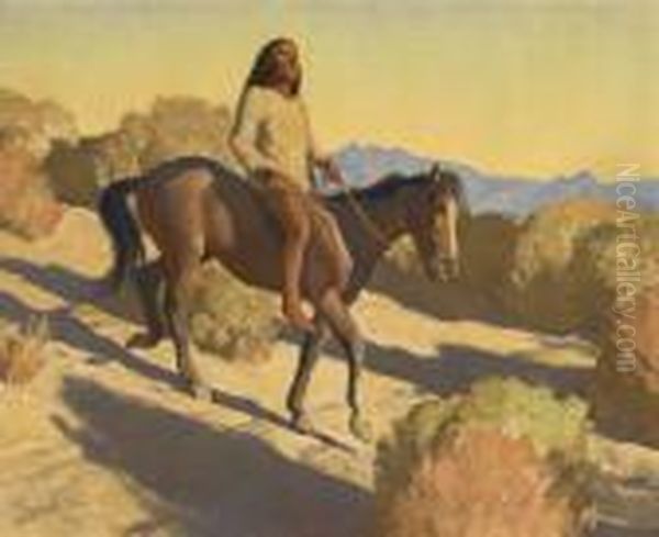 Pima Indian Oil Painting by Maynard Dixon