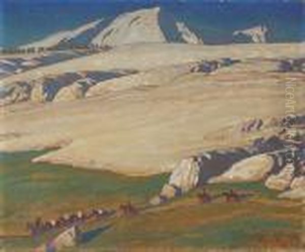 Moraine And Meadow, Sierra Nevada, Inyocounty, California Oil Painting by Maynard Dixon