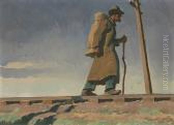 Homeless Man, Study For 'destination Unknown' Oil Painting by Maynard Dixon