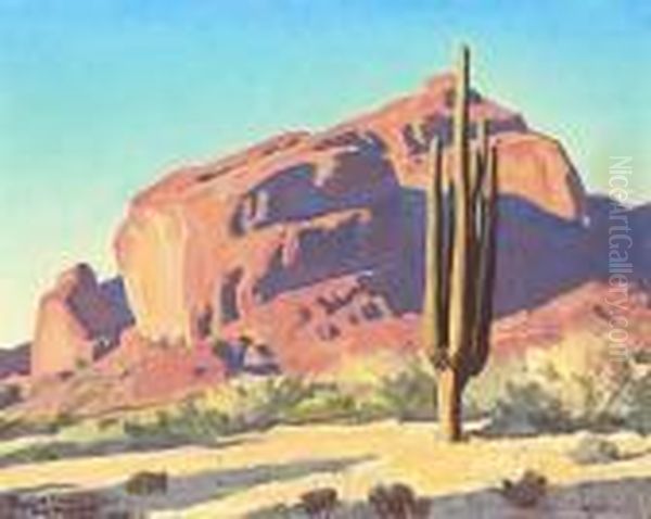 Red Rocks And Cactus, 1945 (no.746) Oil Painting by Maynard Dixon