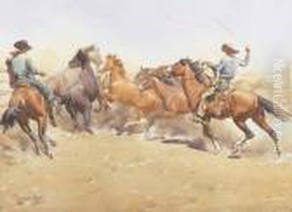 The Horse Corral Oil Painting by Maynard Dixon