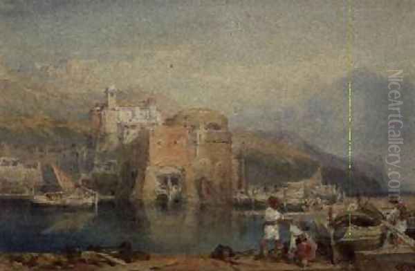 Sicilian Harbour Scene Oil Painting by William Leighton Leitch