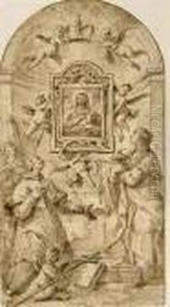 An Image Of The Madonna And 
Child Supported By Putti And Adored Bysaints Including Saint Filippo 
Neri And Saint Mary Magdalene Oil Painting by Gaspare Diziani