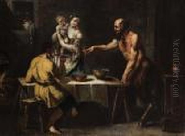 Fauno E Famiglia Di Contadini Oil Painting by Gaspare Diziani