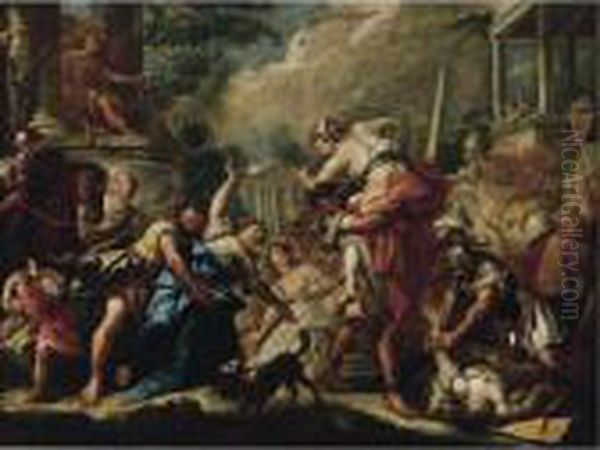 Rape Of The Sabine Women Oil Painting by Gaspare Diziani