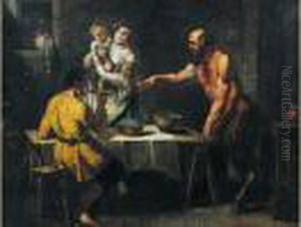 Le Satyre Chez Le Paysans Oil Painting by Gaspare Diziani