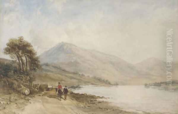 Travellers walking alongside a lake Oil Painting by William Leighton Leitch