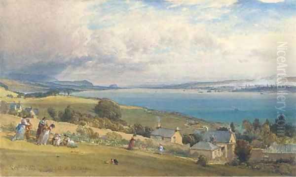 Greenock from Kilcreggan with Dumbarton Rock in the distance Oil Painting by William Leighton Leitch