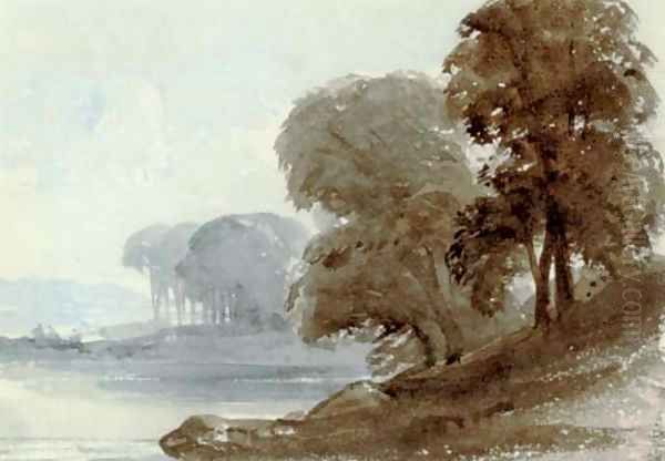 Trees on the water's edge Oil Painting by William Leighton Leitch