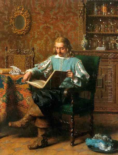 A Cavalrist Reading in a 17th Century Interior by Lambertus Lingeman