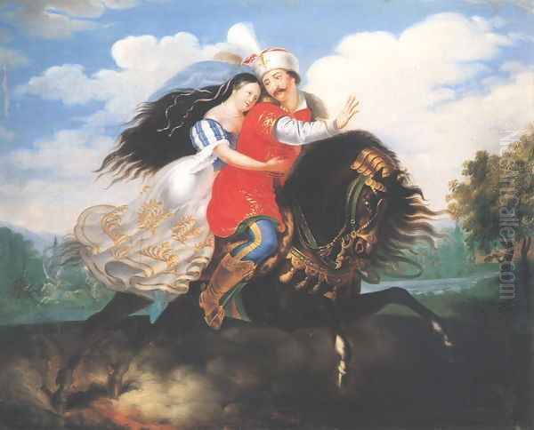 The Flight of Mihaly Dobozi c. 1830 Oil Painting by Demeter Laccataris