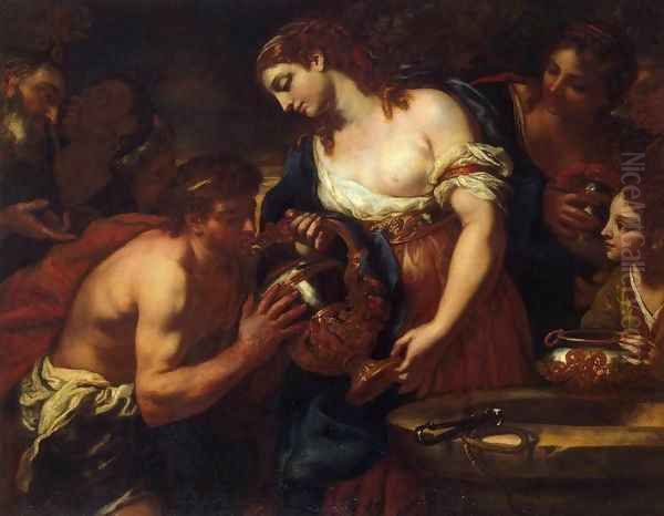 Eliezer and Rebecca at the Well Oil Painting by Johann Karl Loth