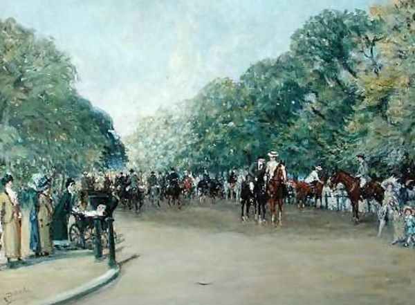 View of Hyde Park with Figures on Rotten Row Oil Painting by Albert Jnr. Ludovici